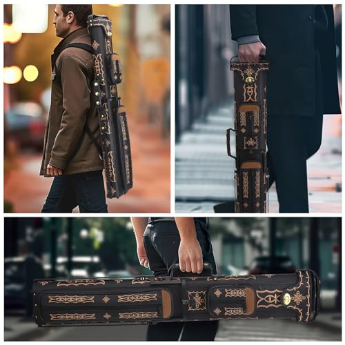2x4 Pool Cue Case, Hard Pool Cue Case, Billiard Cue Case with Stand, Billiards Accessories Holds 2 Cue Butt and 4 Cue Shafts - color: Black Embroidery