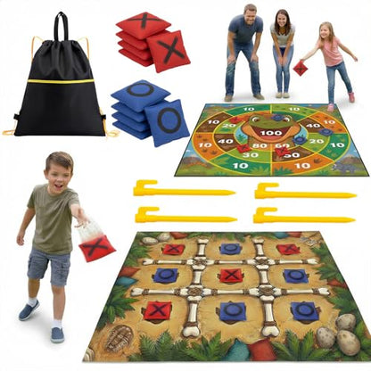 Giant Tic Tac Toe Game Outdoor - 4x4 FT Large 2-in-1 Bean Bag Toss Game for Kids and Adults, Double Sided Portable Yard Games for Backyard, Lawn, and Party