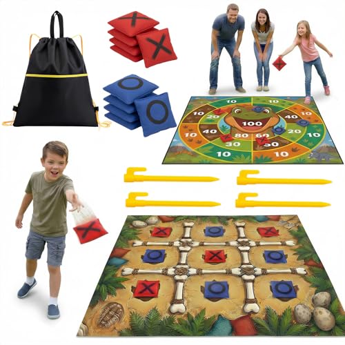 Giant Tic Tac Toe Game Outdoor - 4x4 FT Large 2-in-1 Bean Bag Toss Game for Kids and Adults, Double Sided Portable Yard Games for Backyard, Lawn, and Party
