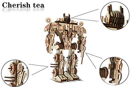 3D Wooden Robot Puzzle,4 Piece Set Wood Crafts DIY Assembly Puzzle,Wooden Robot Model Kits,3D Wood STEM for Adults & Teens Christmas Birthday Gifts,Room Décor - style: Robot team 4