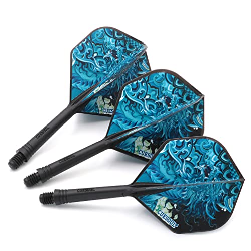 CUESOUL Integrated Dart Shaft and Flights with Four Mythological Symbols Design-Size M 28mm - color: Black-Black Tortoise