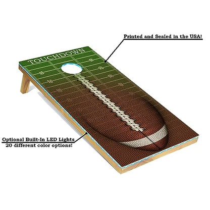 Tailgating Pros Cornhole Boards - 4'x2' Regulation Boards w/Carrying Case, Score Keeper, & Set of 8 Corn Filled Bags w/Tote - size: 4'x2' Boards w/ LED Ring Lights, style: Football