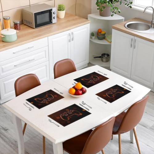 Erosebridal Gamer Boys 4 PCS of Placemats 12x18 Joystick Place Mat for Dining Table Gamepad Hexagon Spots 3D Non Slip Table Mats Brown Honeycomb - color: Brown
