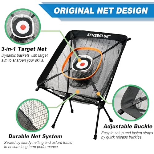 SENSECLUB Foldable Chipping Net with Mat & Balls, Heavy-Duty Practice Golf Net Chipping Target, Backyard Golf Game & Gifts - style: Orange