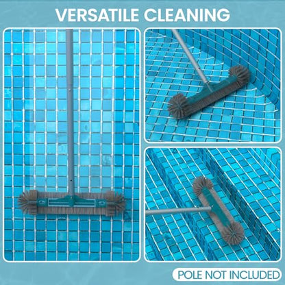 20” Pool Brush Head with Round Ends, Nylon Bristles, Extra Wide Plastic Pool Scrubber Brush for Cleaning Swimming Pool Walls, Steps & Corners Faster, Safe for Vinyl Liner(No Pole) - size: 20" Pool Brush