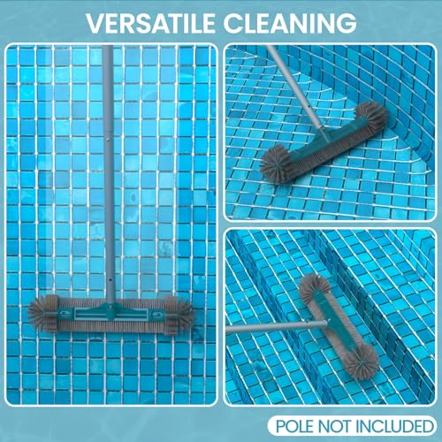 20” Pool Brush Head with Round Ends, Nylon Bristles, Extra Wide Plastic Pool Scrubber Brush for Cleaning Swimming Pool Walls, Steps & Corners Faster, Safe for Vinyl Liner(No Pole) - size: 20" Pool Brush