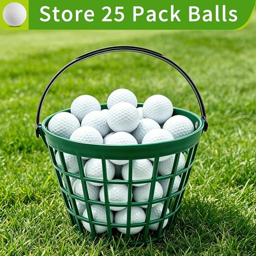 3 Pack Small Plastic Golf Ball Basket, Golf Ball Container Bucket with Handle, Portable Baskets for Storage for Golf Cart Accessories, Holds 25 Balls, Green
