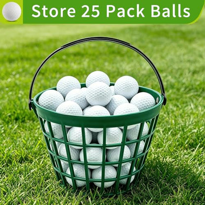 3 Pack Small Plastic Golf Ball Basket, Golf Ball Container Bucket with Handle, Portable Baskets for Storage for Golf Cart Accessories, Holds 25 Balls, Green