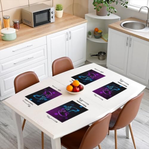 Erosebridal Gamepad 4 PCS of Placemats 12x18 Game Controller Place Mat for Dining Table Boys Honeycomb Hexagon Non Slip Table Mats Modern Spots Purple Blue - color: Purple Blue