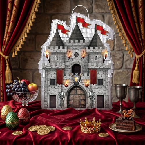 WERNNSAI Medieval Castle Piñata - Medieval Piñata with Blindfold and Bat for Kids Knight Birthday Party Decorations Gothic Castle Vampire Cosplay Halloween Party Supplies - style: Medieval Castle