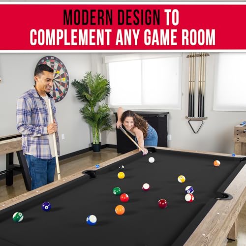 GoSports 8 ft Pool Tables with Wood Finish - Choose Your Style - Modern Billiards Table with 2 Cue Sticks, Balls, Rack, Felt Brush and Chalk - color: Black, Brown Wood Finish