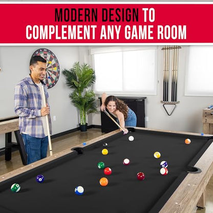 GoSports 8 ft Pool Tables with Wood Finish - Choose Your Style - Modern Billiards Table with 2 Cue Sticks, Balls, Rack, Felt Brush and Chalk - color: Black, Brown Wood Finish