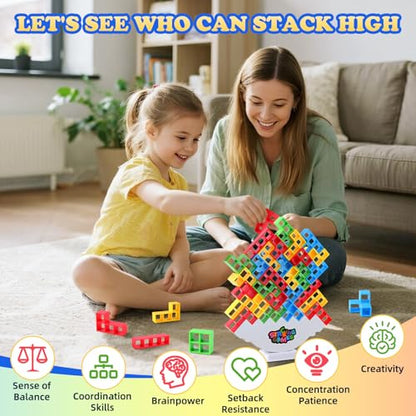 64 Pcs Stack Game for Adult & Kids, Balance Stacking Blocks Game for 2 Players+ Family Games, Parties, Travel, Kids & Adults Team Building Blocks Toy Gift for Kids or Friends