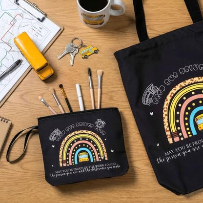 Sieral 2 Pcs Animal Lover Bag Gift for Women Travel Canvas Tote Portable Zipper Pouch Canvas Reusable Grocery Tote - style: Bus Driver