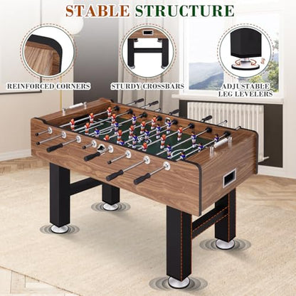 58 Inch Large Size Foosball Table Adult Size, Full Size Soccer Game Table w/2 Balls, Leg Levelers & Heavy-Duty Legs, Durable Arcade Football Table for Game Room, Home, Office, Party (Brown)