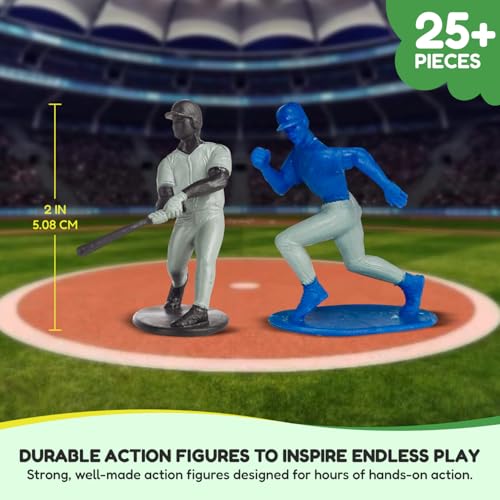 Kaskey Kids Baseball Guys, Red Gray vs. Blue White, 29 Pieces in Each Set, Includes 2 Teams, Accessories, and Travel Storage Case, Nostalgic Sports Action Figures for Imaginative Play, Ages 3 and Up