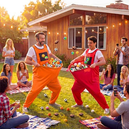 Leitee 4 Pcs Granny Pants Yard Games Set for Adult, 4 Oversized Pants 4 Vests, 20 PU + 20 Fuzzy Balls, Outdoor Snowball Fight Game, Toss Catching Game for Team Building Backyard Party Lawn Fun (Large)