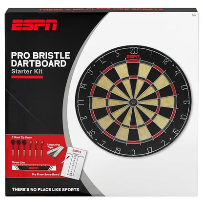 ESPN Dart Board Includes 6 Steel Tip Darts, Bristle Dartboard for Game Room