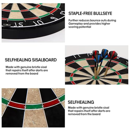 Panana Steel Tip Dartboard Set with 6 Professional Steel Tip Darts, Bristle Dart Round Board Indoor Family Game