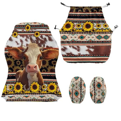 Suobstales Cow Sunflower Aztec American Tribal Pattern Gaming Chair Covers with Armrest Covers, Elastic Computer Chair Slipcovers Stretchable Washable Gaming Chair Seat Cover - color: Cow Sunflower Aztec American Tribal