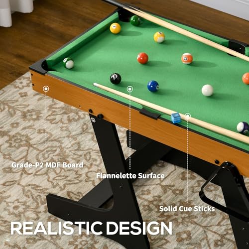 38" Foldable Billiards Tabletop Game, Pool Table Set Billiard Tables with Easy-Fold Design, Includes Balls Cues Chalk Brush for Family Game Night, Compact Billiards Table Table Top Pool Table for Ga