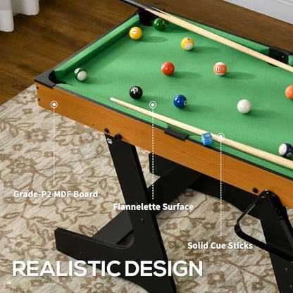 38" Foldable Billiards Tabletop Game, Pool Table Set Billiard Tables with Easy-Fold Design, Includes Balls Cues Chalk Brush for Family Game Night, Compact Billiards Table Table Top Pool Table for Ga