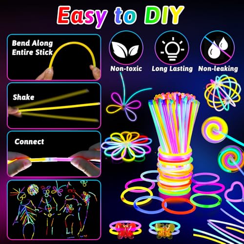 156Pcs Glow In The Dark Party Supplies for Kids/Adults, Light Up Accessories with Glasses, Headband, Bracelets, Necklaces, Wand, 100 Glow Sticks Bulk Party Pack, Neon Disco Birthday Party Decorations