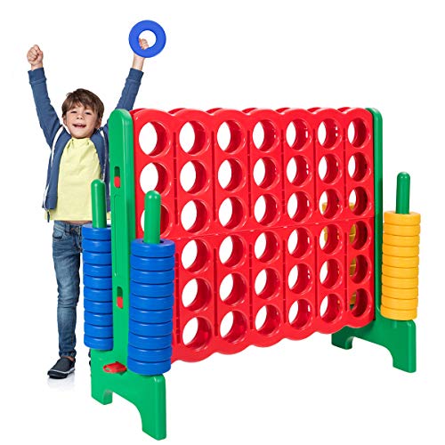 Costzon Giant 4-in-A-Row, Jumbo 4-to-Score Giant Game Set for Kids & Adults, Indoor Outdoor Yard Connect Game, 3.5FT Tall with 42 Jumbo Rings & Quick-Release Slider, Perfect for Family & Party Games - color: Red/Green