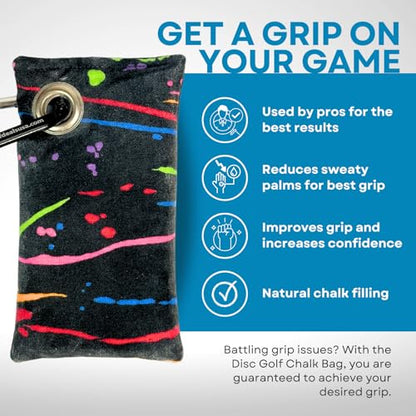 HYZER HOUND DISCS Disc Golf Chalk Bag | Dry Your Hands in the Heat of Summer | Attaches to Bag with a Carabiner | Improve Your Hand Grip for Consistency | Essential Disc Golf Accessories | Chalk - color: Paint Streaks
