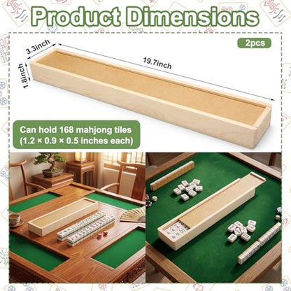 Novabright 2 Pcs Wooden American Mahjong Tile Case Only Pull out Mahjong Tile Storage Box 19.7 x 3.3 x 1.8 Inch for 168 Standard Tiles 1.2'' Empty Protective Mah Jong Gift for Mahjongg Game Enthusiast