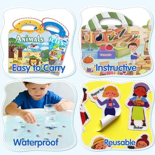 6 Sets Reusable Sticker Book for Kids, Puffy Jelly Stickers for Toddlers, Travel Essentials Craft Activities Toys for Boys Girls Birthday Gifts - color: 6 Sets - Animals/Vehicles/Insects/Ocean/Profession/Fruits & Vegetables