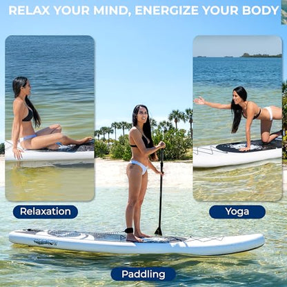 SereneLife 10’6" Inflatable Stand Up Paddle Board with Premium SUP Accessories - Wide Stable Design with Non-Slip EVA Deck Pad, for Youth and Adults, 350 lbs. Capacity - color: Black and Gray