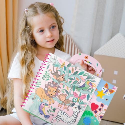 Avenir Reusable Water Coloring Book for Toddlers 3-5 Years, Road Trip & Airplane Mess-Free Portable Educational 4 in 1 Creative Set Water-Reveal Paint Activity Doodle Pad Kids Art Crafts - color: Fantasy Garden
