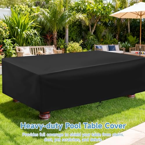 8 ft Pool Table Cover, Outdoor Waterproof Billiard Table Protector, Dust-proof Cover with Elastic Cord & Sticking Fastener Strap for Pool Tables, 98.4" Lx59.1" Wx35.4" H