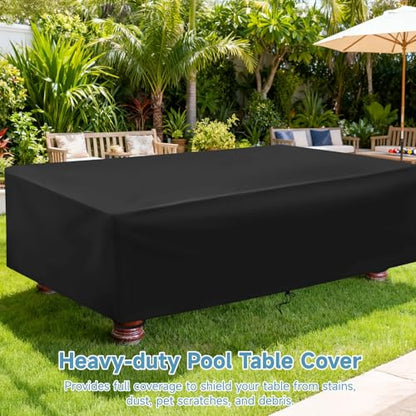 8 ft Pool Table Cover, Outdoor Waterproof Billiard Table Protector, Dust-proof Cover with Elastic Cord & Sticking Fastener Strap for Pool Tables, 98.4" Lx59.1" Wx35.4" H