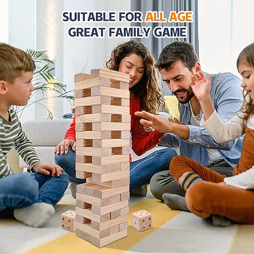 Megwoz Giant Tumble Tower Games for Kids and Adults 57 Blocks New Zealand Pine Wooden Blocks Stacking to Over 4.2FT Family Game for Indoors Outdoors Yard Games for Family - size: L-Over 4.2FT