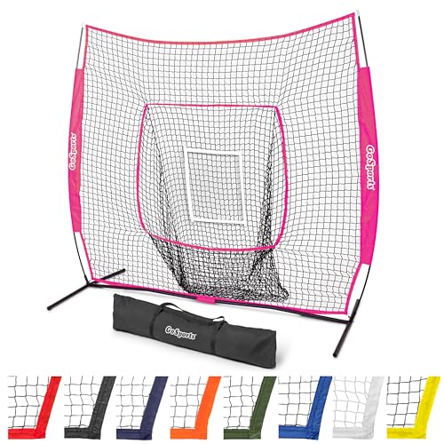 GoSports 7 x 7 ft Baseball & Softball Nets - Available in Team Colors - Batting & Pitching Net with Strike Zone - color: Pink