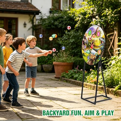 29" Large Dinosaur Dart Board for Kids, Kids Double-Sided Dart Board with Sticky Balls & Stand, Dinosaur Theme Indoor/Outdoor Carnival Party Games, Gifts for 3 4 5 6 7 8 9 10 11 12 Year Old Boys Girls