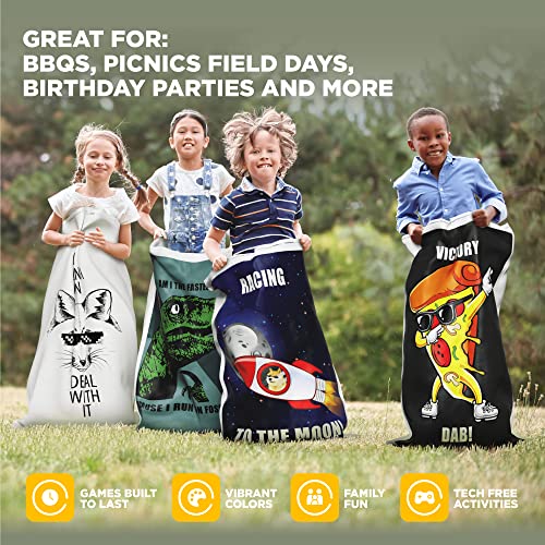 Potato Sack Race Bags | Yard Games | Durable, Interwoven Plastic | Fun, Meme Designs | Family Games For Kids And Adults | Party Supplies | Easter, BBQ, Picnic, Holiday | Set Of 8 | 23’’ x 40’’
