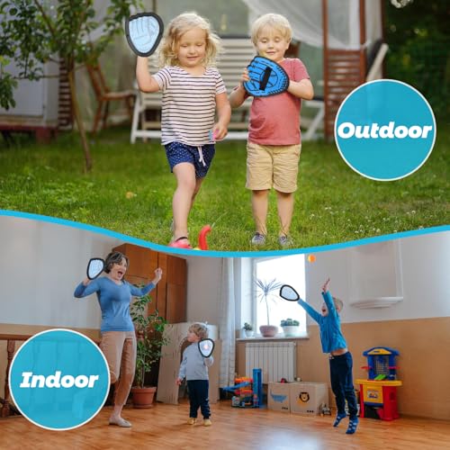 Toss and Catch Ball Set - 4 Glove Paddles & 4 Sticky Balls, Outdoor Velcro Ball and Catch Game for Lawn, Yard, Beach, and Park Play