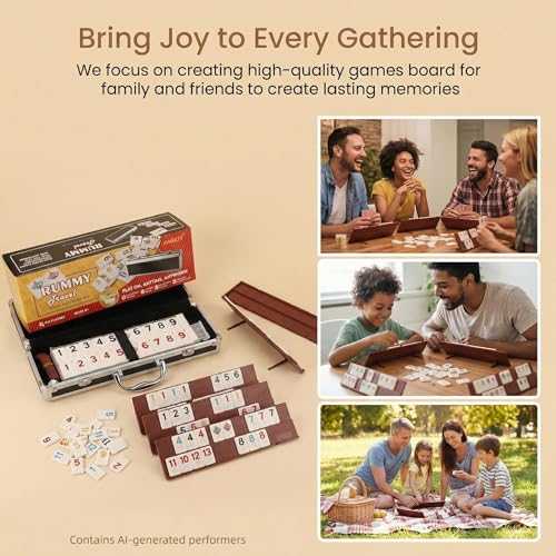 Smilejoy Rummy Cube Game Four Players Edition, Deluxe 106 Tiles Rummy Cube with Portable Aluminum Box, Classic Board Game for Children and Adults,4 Durable Plastic Trays,Timing(2-4 palyers)