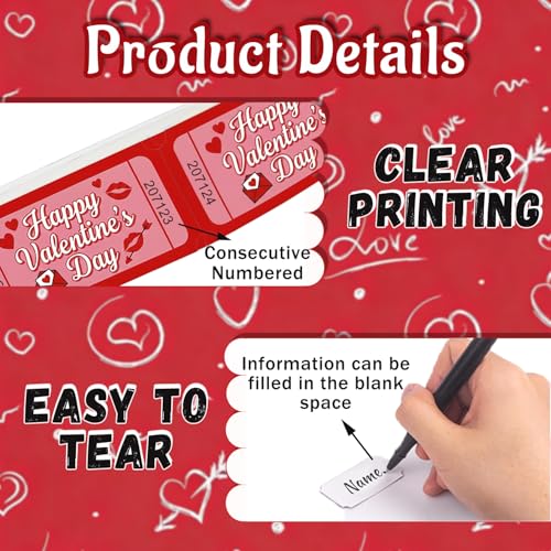 1000 Pcs Valentine Raffle Tickets Roll Red Romantic Heart Carnival Raffle Tickets with Unique Numbered Games Door Drink Prizes Tickets for Events Wedding Anniversary Party Favors Supplies - color: Valentine Raffle Tickets-red
