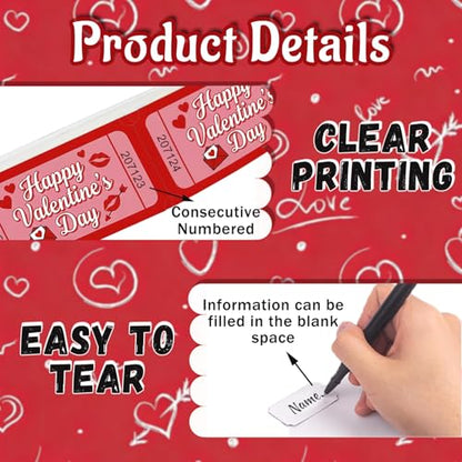 1000 Pcs Valentine Raffle Tickets Roll Red Romantic Heart Carnival Raffle Tickets with Unique Numbered Games Door Drink Prizes Tickets for Events Wedding Anniversary Party Favors Supplies - color: Valentine Raffle Tickets-red