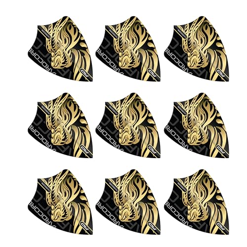 RED DRAGON Hardcore Freestyle Dart Flights - Extra Thick 100 Micron Replacement Flights for Fast, Stable Throwing Performance - 9 Flights (3 Sets) Designs - color: Black and Gold