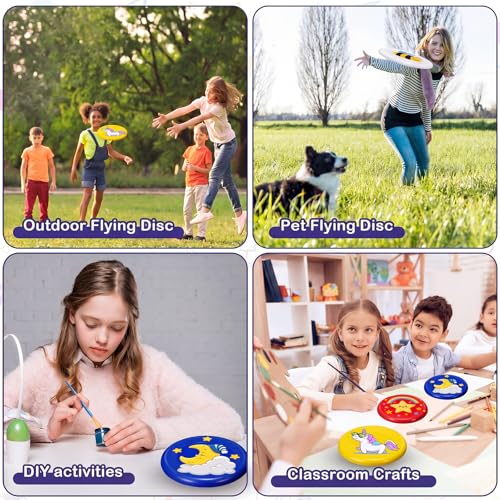 Tenceur 36 Pcs DIY Plastic Flying Disks Bulk 7 Inch Paint Your Own White Flying Disc with Paintbrushes and Paints for Party Favors and Crafts Fun Home Activities Games (Navy Blue,Red,Yellow,White) - color: Navy Blue, Red, Yellow,White