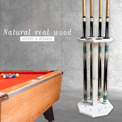 Freestanding Billiard Cue Rack, Pool Table Accessories Hold 8 Cues, Pool Cue Stick Holder, Wooden Floor Stand Pool Cue Holder for Billiard Game Room (White) - color: White