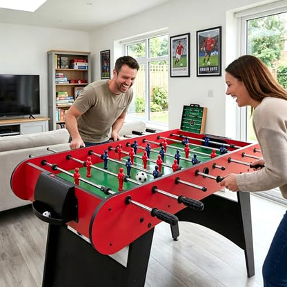 Table Soccer Game Table, Mini Foosball Table for Adults, Compact Indoor Football Table Games with Smooth Rods and Scoreboard, Includes 2 Balls for Home Game or Office Entertainment, Red