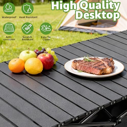 47in Portable Camping Table, Folding Beach Table, with Storage Net & Bag Easy to Carry, Prefect for Outdoor, Picnic, BBQ, Cooking, Festival, Beach, Home Use