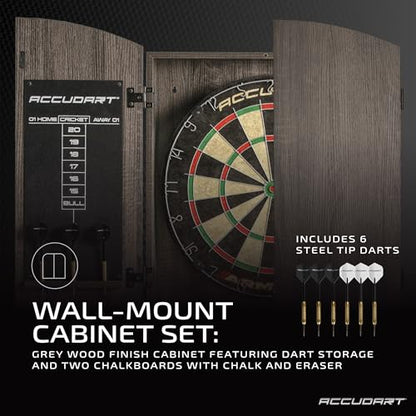 Accudart Armada Bristle Dartboard Cabinet Set – Official 18” Sisal Board, Self‑Healing Fibers, Grey Wood Cabinet, Round Spider Wires, Rotating Number Ring – Includes Steel‑Tip Darts