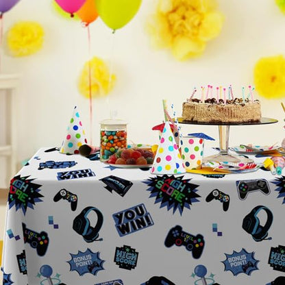 Blue Video Game Party Tablecloth Gamer Birthday Party Supplies Level Up Decorations High Score Video Gaming Theme Table Cover for Dining Banquet Fiesta Picnic Anniversary Wedding Party Decorations - size: Blue